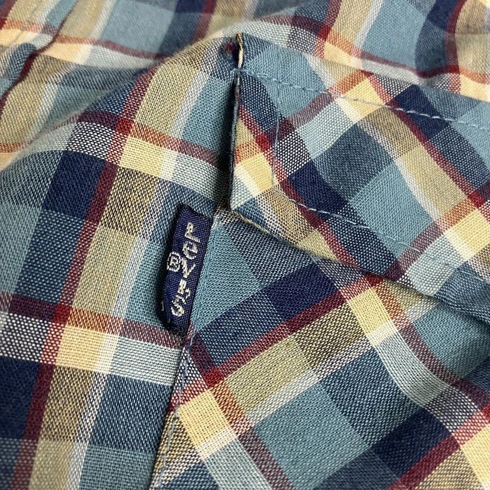 Vintage 80s‎ 90s Levi's Shirt Mens M Plaid Flap Pocket Button Western Rockabilly